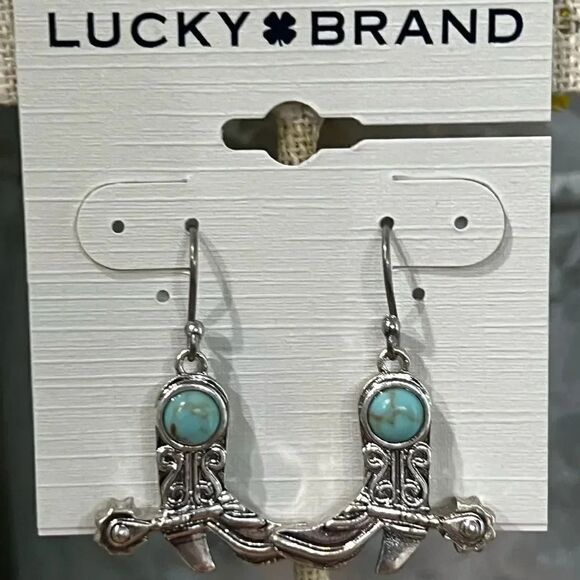 NWT Lucky Brand Silver & Turquoise Cowboy Boot Drop Earrings #LBER2 - Picture 3 of 7
